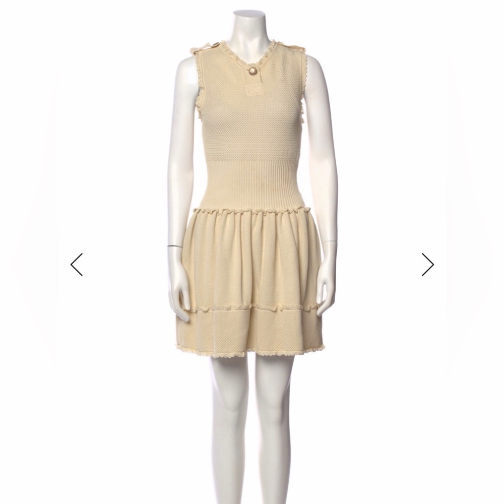 Cotton Knit Beige Knit Mini Dress Sleeveless Cotton Cashmere Ruffle Hem Chanel